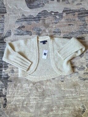 NWT GAP Sequins Cream Cropped Open-Front Knit Shrug size XS 4-5